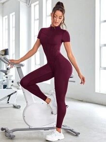 SHEIN Sport Studio Solid Color Seamless Fitted Athletic Jumpsuit