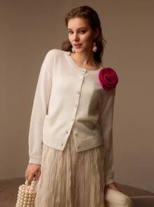 MOTF CONTRAST STEREO FLOWER DROP SHOULDER OVERSIZE CARDIGAN - Apricot - View 5