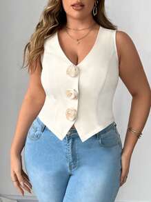 SHEIN Unity Plus Size Women Elegant Floral Decor Top, Spring & Autumn - Apricot - View 1