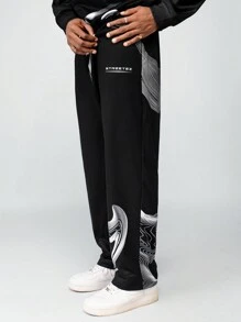 Manfinity VCAY Men's Digital Print Loose Knit Long Sleeve Sweatshirt Set, For Fall Winter - Black - View 4