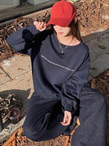 DAZY Women Oversized Off Shoulder Letter Print Sweatshirt