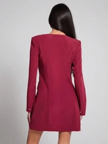 COSMINA 女士优雅纯色裹身迷你连衣裙，秋季 - 紅色 - 查看 2