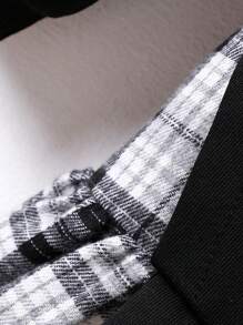 SHEIN Elladie kids 年轻女孩休闲二合一格子圆领套头衫女婴连衣裙黑色女婴连衣裙女婴长袖连衣裙 - 黑色 - 查看 5