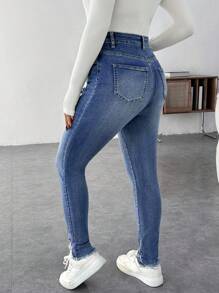 SHEIN Maternity Blue Denim Ripped Stretchy Skinny Pants - Blue - View 2