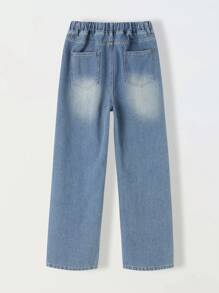 Teen Boy Street Casual Washed Drawstring Waist Jeans - Medium Wash - View 2