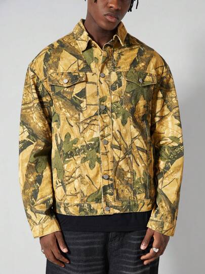 Street Life Giacca di jeans da uomo con stampa mimetica a rami d'albero, adatta per l'autunno