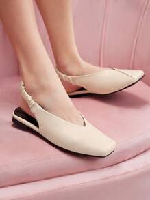 CUCCOO DOLLMOD Zapatos planos tipo slingback con decoración de remaches y puntera cuadrada, estilo punk para mujer - Beis - Ver 1