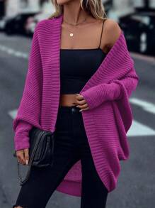 EMERY ROSE Casual Loose Front Cardigan, Suitable For Autumn/Winter Fall Cloth For Women - Lilac Purple - View 6