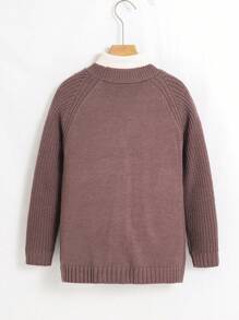 Tween Boy Textured Panel Pockets Knit Cardigan, Warm For Autumn/Winter