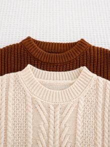 Cozy Pixies 2pcs/Set Baby Boy Embroidered Solid Color Knit Soft Round Neck Long Sleeve Sweater Set