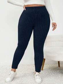 SHEIN Frenchy Quần legging thời trang thường ngày cỡ lớn cho nữ, thích hợp mặc hàng ngày - Màu xanh hải quân - Xem 1