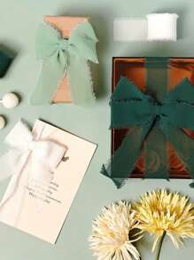 SHEIN 3Pcs/Set 3.8cm*490cm Polyester Fiber Gift Wrapping Ribbons, Baking Cake Ribbons, DIY Handmade Ribbons, Bouquet Ribbons Suitable For Parties, Birthdays, Wedding Souvenirs, And New Year Decorations Valentine's Day - White - View 8