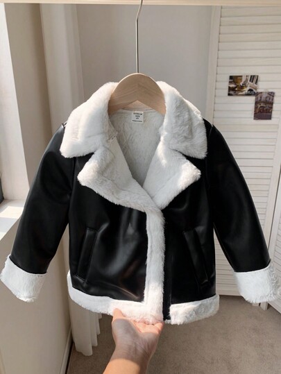 SHEIN 1pc Young Boys Cute And Warm Fleece Collar Jacket, Suitable For Kids Outfits, Back To School,School Uniform Suitable For Keeping Warm, Suitable For Back To School, Suitable For Daily Use, Suitable For Christmas, Suitable For Birthday Parties, Suitable For Basic And Versatile,In Fall/Winter