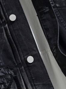 Manfinity Homme Men's Casual Long Sleeve Rapper Street Wear Plain Dark Denim Jacket With Color Block, Front Button Pockets, For Party Going Out Hang Out Disco Vacation Street, For Fall