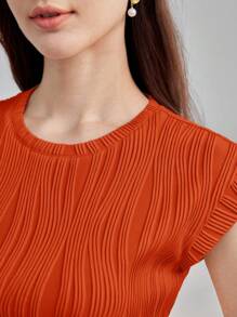 MOTF PREMIUM 纯色蝙蝠袖纹理针织上衣 - 橘色 - 查看 2