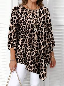 EMERY ROSE 极简主义全身印花休闲大码衬衫，春/秋豹纹上衣猎豹印花上衣动物印花上衣