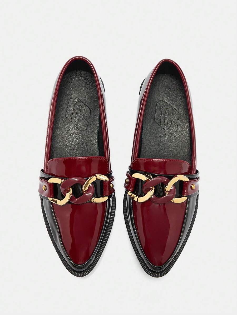 CUCCOO CURVES Zapatos de estilo oxford con cordones, puntera puntiaguda, suela gruesa y tacón ancho, en color negro sólido, adecuados para todas las estaciones - Burdeos - Ver 1