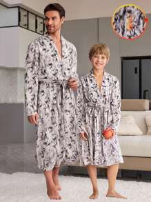 Boys' Tie-Dye Style Plush Warm Long Sleeve Robe Pajama, Fashion & Simple Design For Teenager