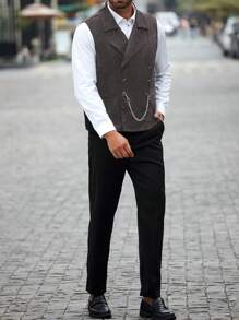 Manfinity AFTRDRK 男士休闲纯色双排扣链条装饰马甲