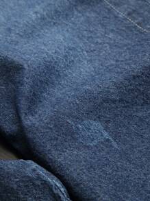 Manfinity Homme Men's Autumn Long Sleeve Single-Breasted Button Flap Pocket Casual Denim Shirt - Dark Wash - View 4