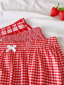 SHEIN Bộ 3 quần ngủ họa tiết kẻ caro cho nữ - Nhiều màu - Xem 4