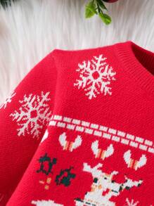 1piece 年轻男孩休闲学院风舒适时尚简约实用鹿绒材质搭配可爱圣诞图案厚实保暖圆领毛衣，适合男孩毛衣、儿童毛衣、儿童服装、年轻男孩服装、学校、返校、男孩服装、圣诞毛衣，适合日常、学校、户外、运动、秋冬季节适合秋冬季节，适合圣诞节，情侣贴身服装 - 紅色 - 查看 11