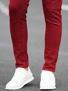 Manfinity Homme Men's Casual Denim Jeans, Minimalist & Fashionable For Daily Wear - Red - View 5