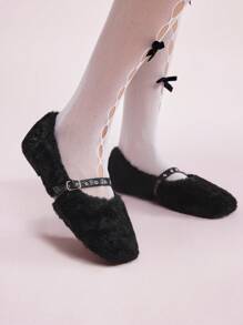 CUCCOO DOLLMOD New European Style Mink Wool Round Toe Flat Slip-On Monk Strap Women Loafers New Year Holiday Valentines