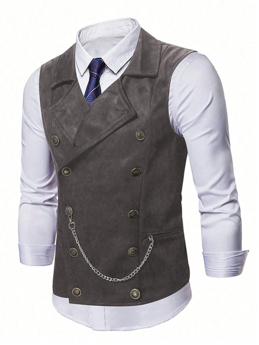 Manfinity AFTRDRK 男士休闲纯色双排扣链条装饰马甲