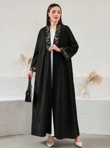 Al Najma Áo khoác cardigan dài thêu hình bướm thanh lịch, mùa thu - màu đen - Xem 4