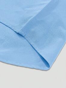 Manfinity Homme 大码男士纯色长袖单排扣休闲商务衬衫，秋季 - 藍色 - 查看 6