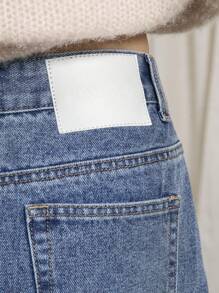 AiiRZ Chân váy Maxi Denim đính đinh tán xẻ sau lưng - Màu xanh lam - Xem 4