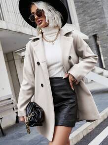 SHEIN Clasi Abrigo unicolor de doble botonadura