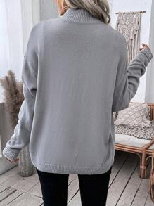 SHEIN LUNE Casual Loose Fit Big Pocket Button Up Stand Collar Long Sleeve Cardigan Sweater For Women - Grey - View 2