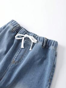 Teen Boy Street Casual Washed Drawstring Waist Jeans - Medium Wash - View 5