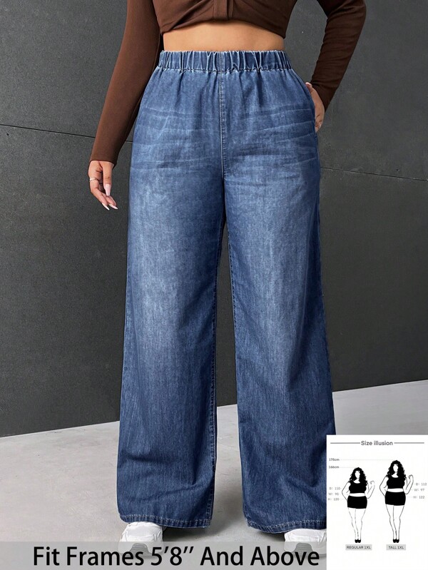 SHEIN Tall CURVE Jeans informales básicos azules de novio para mujeres de talla grande