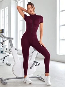 SHEIN Sport Studio Solid Color Seamless Fitted Athletic Jumpsuit