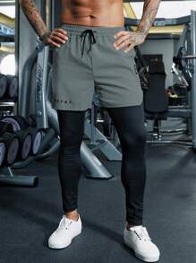 Manfinity Sport Streetwear Pantalones deportivos con cintura ajustable y estampado de letras para hombre, de 2 en 1