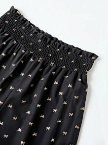 SHEIN LUNE 1 件女式长款金箔蝴蝶结装饰阔腿裤 - 黑色 - 查看 3