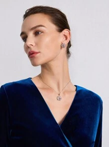 MOTF PREMIUM Juego de joyas de pendientes con diseño de estrellas y collar de moda elegante plateado - Plateado - Ver 7