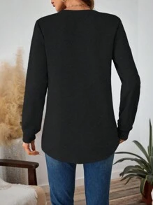 SHEIN LUNE 玫瑰印花休闲简约圆领宽松运动衫，大码，秋冬 - 彩色 - 查看 2