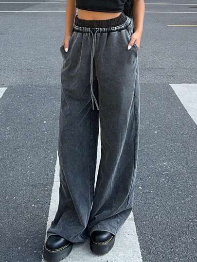 d.i.a ズボン SHEIN EZwear Ladies New Contrast Color Double Waistband Wide