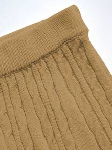 Chiquease Women Casual Solid Color Cable Knit Sweater Skirt - Khaki - View 6