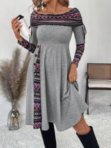 EMERY ROSE Vestido de longitud media casual de mujer con estampado geométrico de retazos, para otoño/invierno