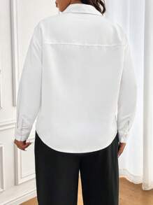 SHEIN Frenchy Elegant Simple Solid Color 3D Pearl Floral Decor Plus Size Shirt, Suitable For Office & Commute