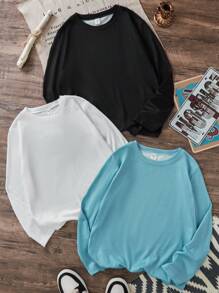 Set de 3 camisetas de manga larga impresas de punto informal y de moda para niños preadolescentes