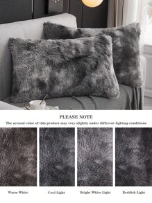1pc Deep Grey Fluffy Plush Autumn/Winter Warm & Soft Plush Flannel Pillowcase & Decorative Square Throw Pillow Cover, For Twin/Full/Queen/King - Light Grey - View 5