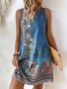 EMERY ROSE Vestido de verano sin mangas para mujer con estampado floral para vacaciones - Azul - Ver 5