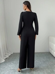 Firerie Eleganter Jumpsuit für Damen mit Rundhalsausschnitt, Ballonärmeln und Knopfverschluss, für Frühling & Sommer