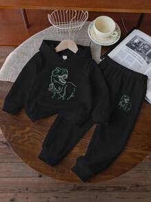 Young Boy Dinosaur Gaming Print Hoodie And Sweatpants Set - Black - View 2